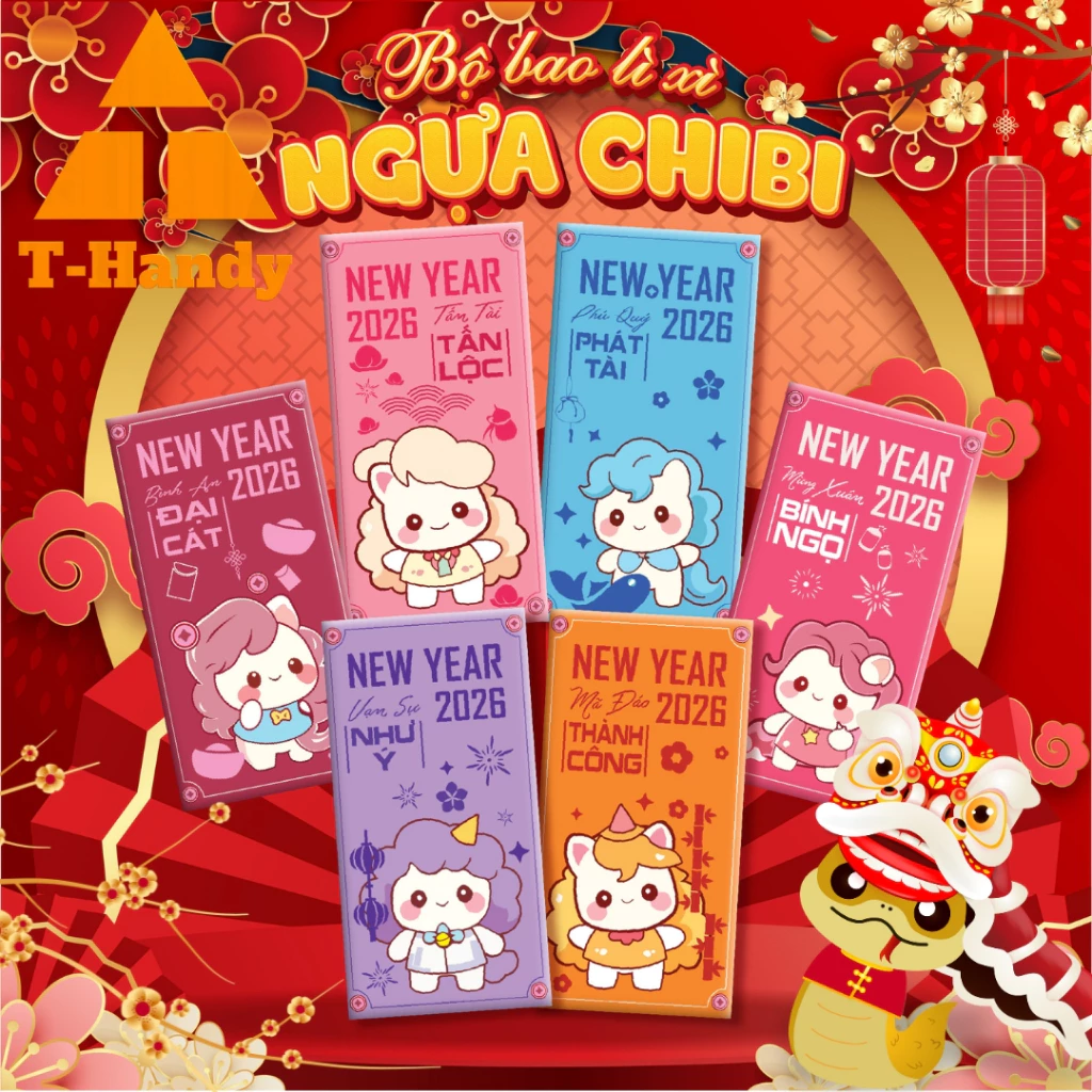 [Sỉ Tại Xưởng] Bao Lì Xì Tết 2026 Mẫu Mới - Ngựa Chibi Hot Trend | Giấy Cứng Cao Cấp, Cán Màng Sang