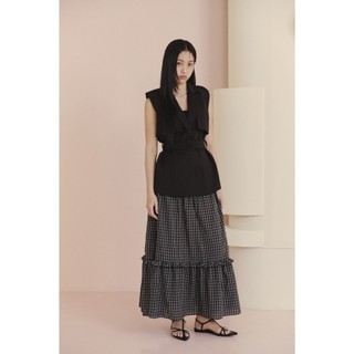 Chân váy maxi OLV phối tầng trẻ trung Black Checked Ruffled Maxi Skirt mặc nhiều kiểu đi chơi