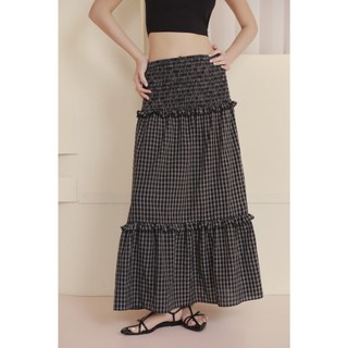 Chân váy maxi OLV phối tầng trẻ trung Black Checked Ruffled Maxi Skirt mặc nhiều kiểu đi chơi