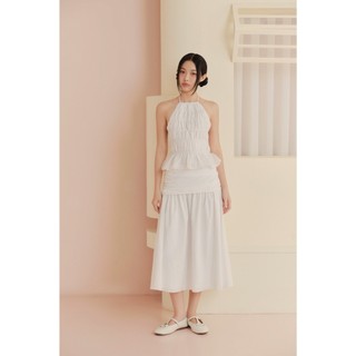Chân váy OLV cạp trễ dáng lửng bảng eo trẻ trung White Linen Flared Skirt phù hợp đi chơi đi làm