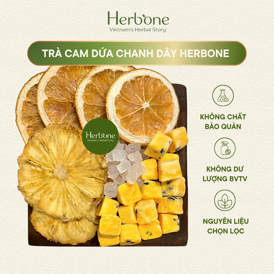 Trà Detox Chanh Dây Cam Dứa HERBONE Giải Khát, Trắng Da, Bổ Sung Vitamin C