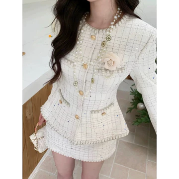 Set Áo Váy Dạ Tweed Cao Cấp Tiểu Thư Mùa Đông Sang Chảnh - Kèm ảnh thật