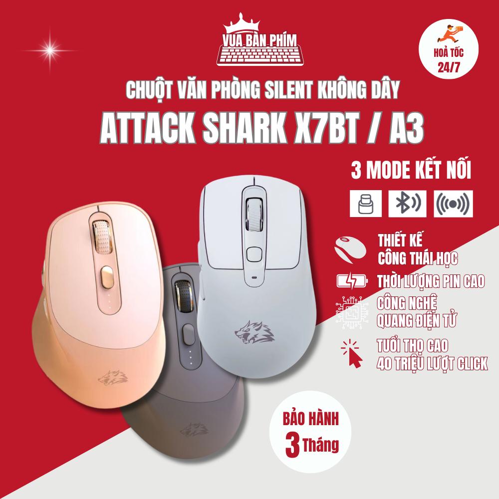 Chuột máy tính X7BT / A3 Ziyouland | Attack Shark văn phòng không dây new 2025 ,thiết kế công thái học, phím bấm im lặng