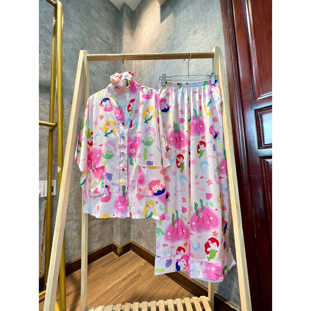 Bộ pijama hoạ tiết TIÊN CÁ lụa latin mềm mát