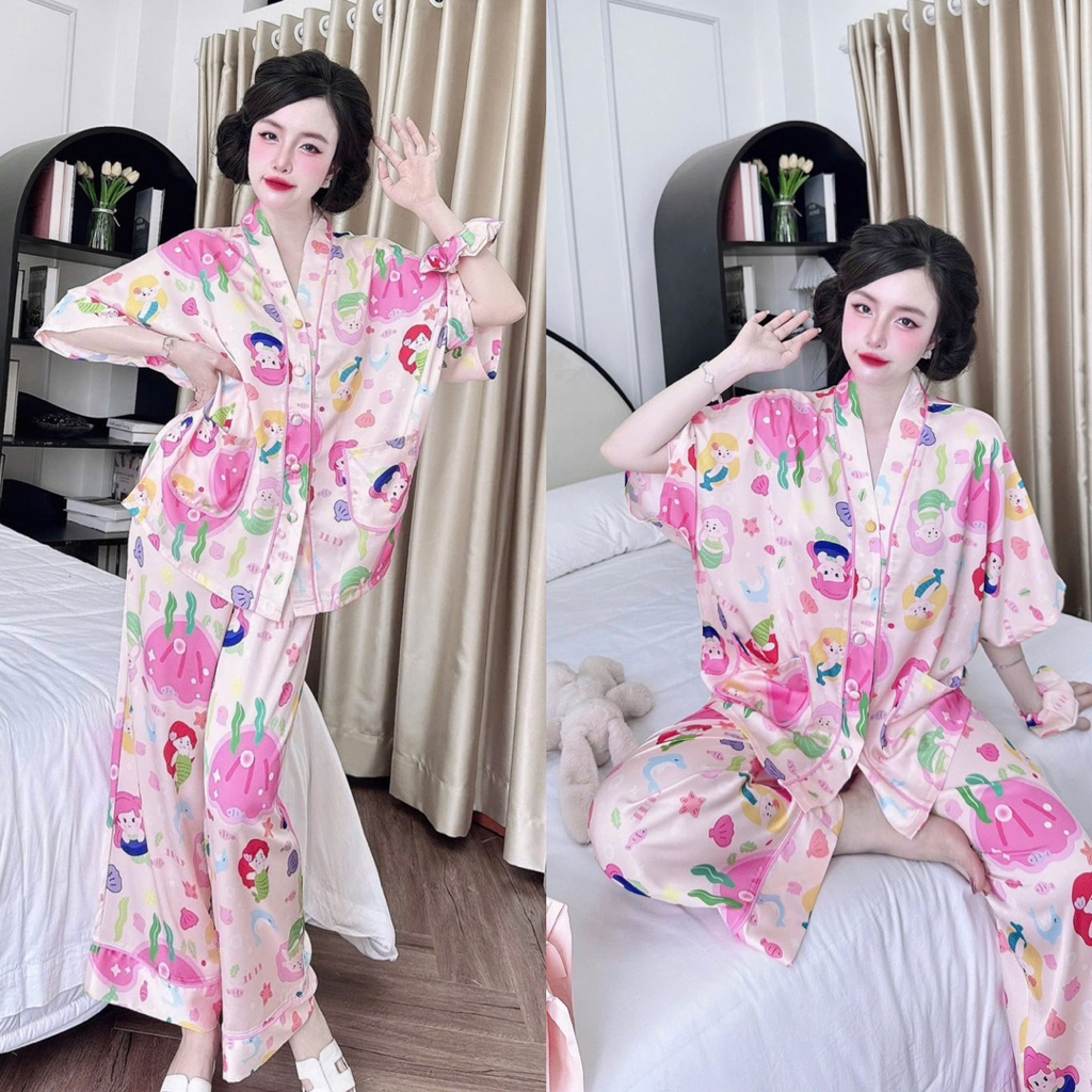 Bộ pijama hoạ tiết TIÊN CÁ lụa latin mềm mát