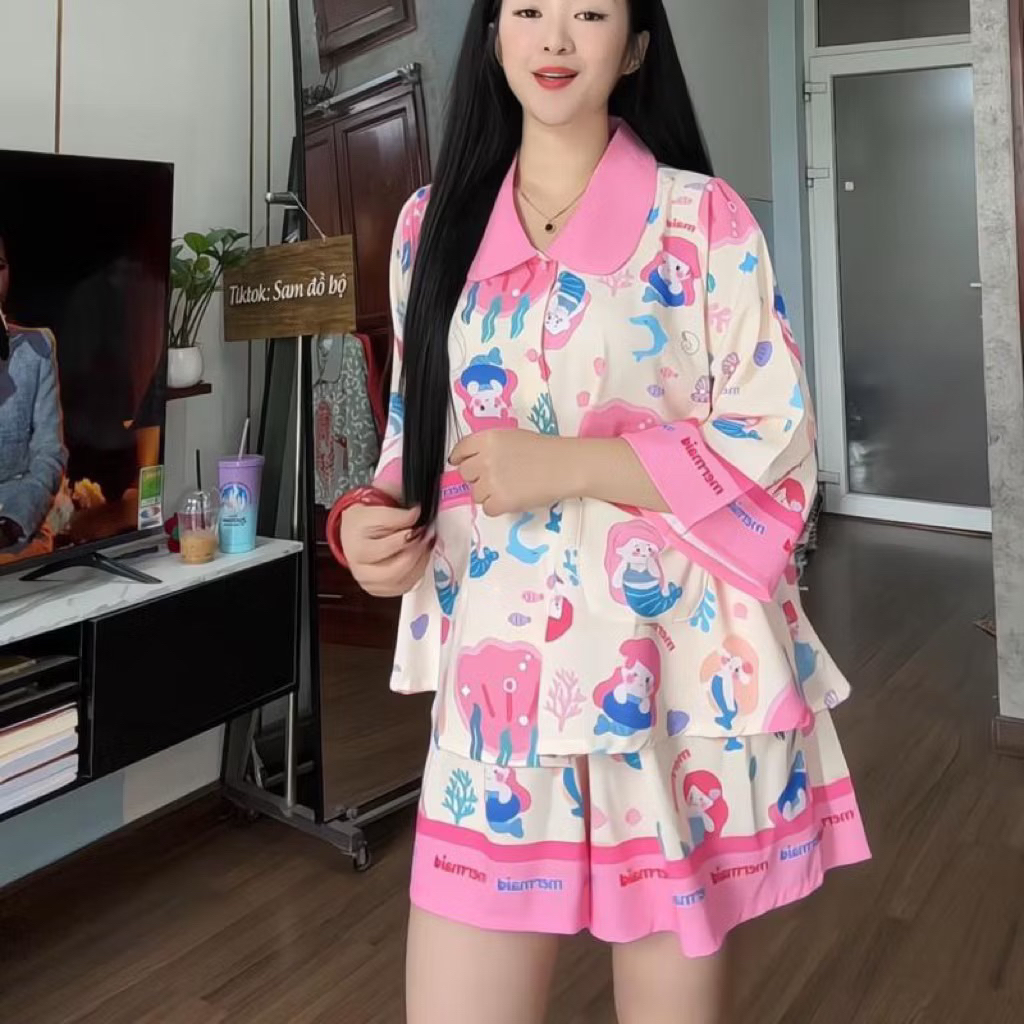 Bộ pijama hoạ tiết TIÊN CÁ lụa latin mềm mát