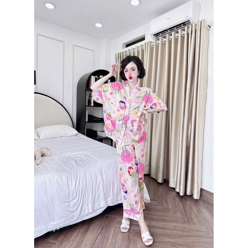 Bộ pijama hoạ tiết TIÊN CÁ lụa latin mềm mát