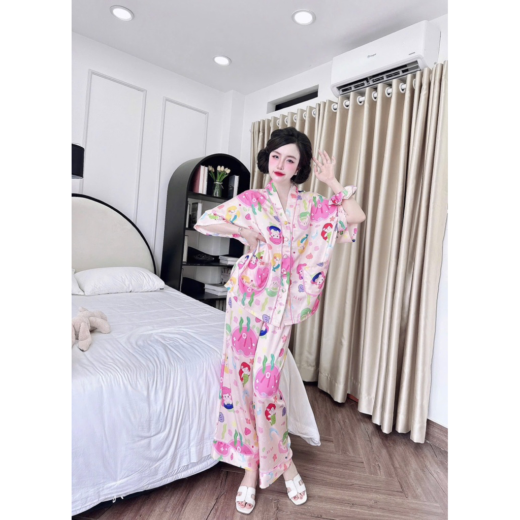 Bộ pijama hoạ tiết TIÊN CÁ lụa latin mềm mát
