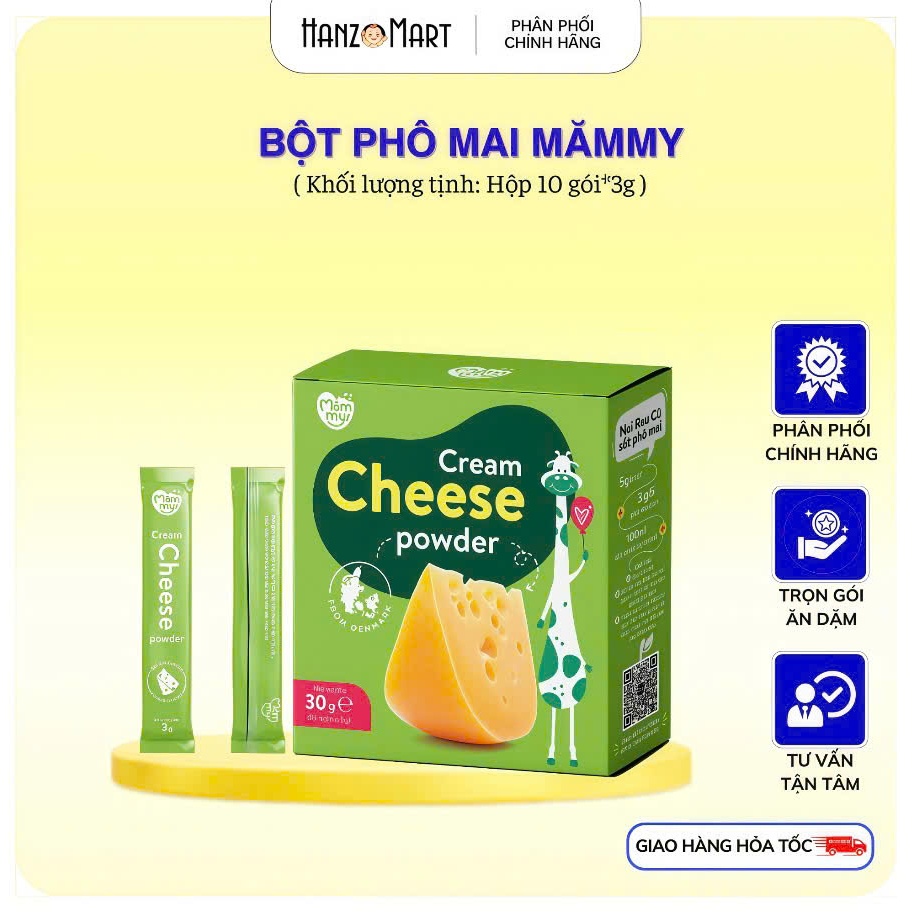 Phô Mai Tách Muối Mămmy Hộp 10 gói 3g Dạng Bột Rắc Cháo Cơm Cho Bé Ăn Dặm Khi Bé 6 Tháng Tuổi