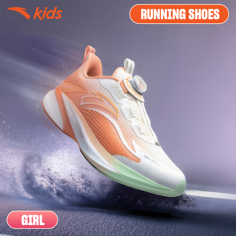 ANTA Kids Hailang 4.0 Giày Chạy Thể Thao Bé gái 3225D9905.Khóa Xoay, Nhẹ Thoáng Khí, Đàn Hồi, Đế EVA Hạn chế Trơn Trượt