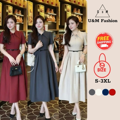 Váy đầm thiết kế cổ khóa thắt nơ eo nhẹ nhàng đi làm, đi tiệc có Bigsize U&M (V54)