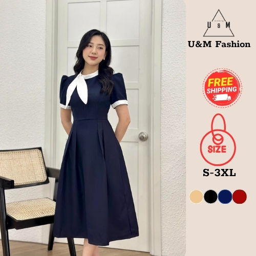 Váy Nữ Công Sở Thanh Lịch Thiết Kế U&M Phối Cổ Nơ Có Bigsize VP20