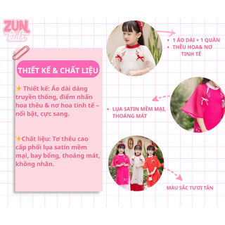 Áo Dài Truyền Thống Bé Gái J7130 – Thêu Hoa 3D Cao Cấp, Chất Tơ Thêu Mềm Mịn, Quần Lụa Latin