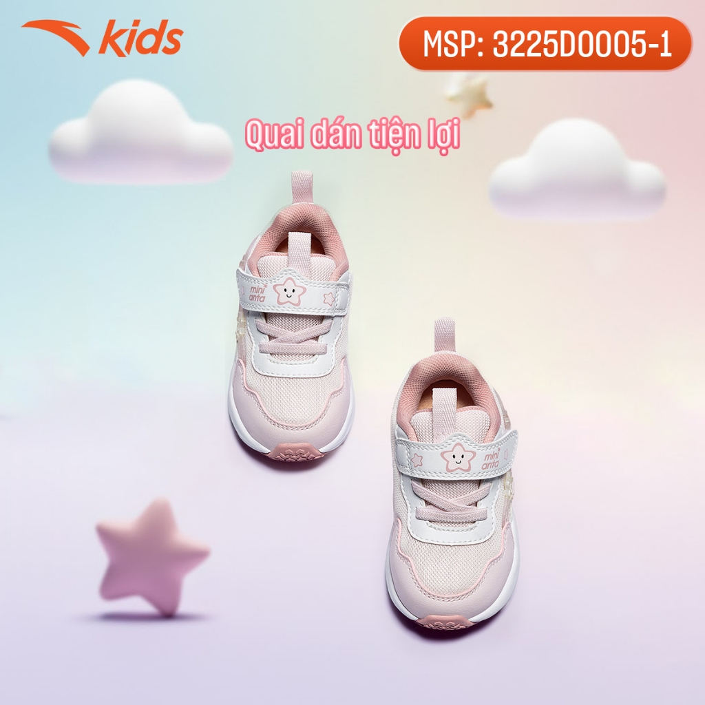 ANTA Kids Giày Tập Đi Thời Trang Bé gái 3225D0005. Mềm Nhẹ, Hạn Chế Trơn Trượt, Bảo Vệ Bước Chân Đầu Đời