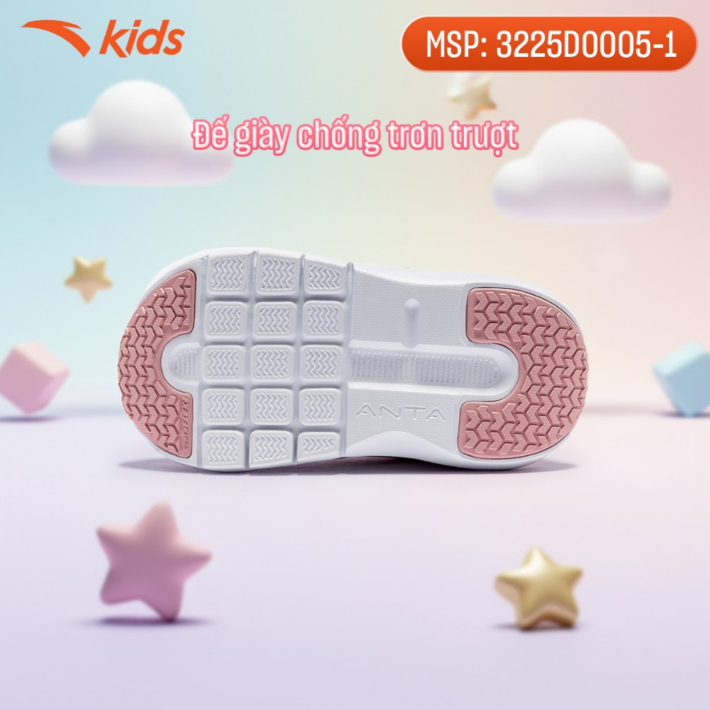 ANTA Kids Giày Tập Đi Thời Trang Bé gái 3225D0005. Mềm Nhẹ, Hạn Chế Trơn Trượt, Bảo Vệ Bước Chân Đầu Đời