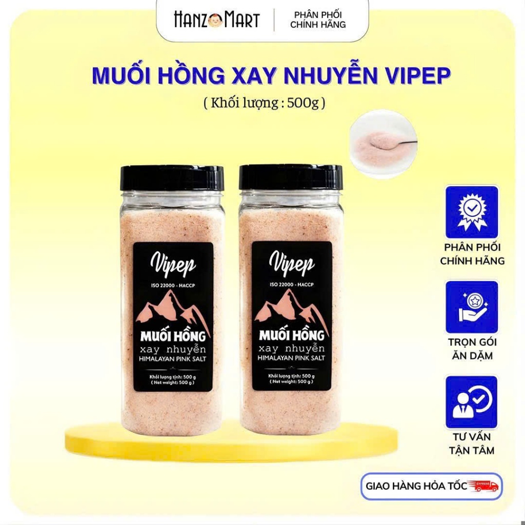 Muối Hồng Himalaya Xay Nhuyễn Vipep Hũ Nhựa 500g dùng nấu ăn, ngâm chân thải độc - hanzo2009