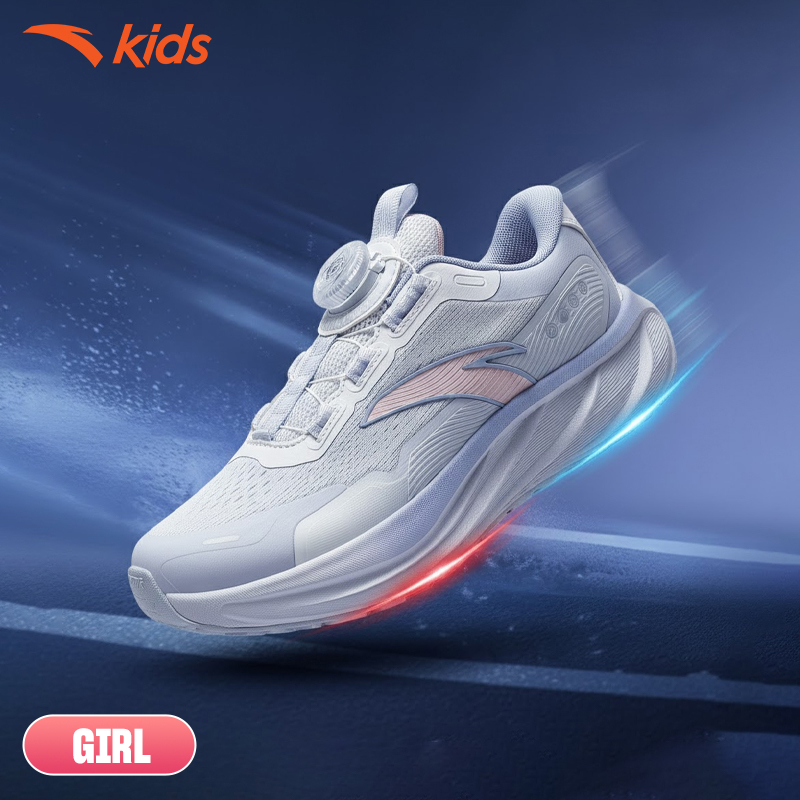 ANTA Kids PG7 Lingfeng Giày Chạy Thể Thao Bé gái 3225D5526 Size 33-39. Khóa Xoay Tiện Lợi, Êm Đàn Hồi, Thoải Mái Chân Bé