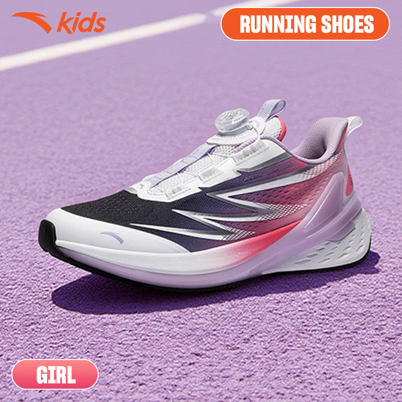 ANTA Kids Bow Speed Giày Chạy Thể Thao Bé Gái 3225D5501 Size 33-39, Khóa Xoay Tiện Lợi, Nhẹ Êm, Chống Trơn Trượt