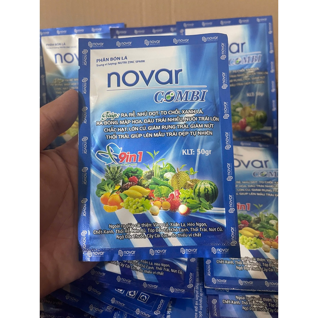 NOVAR COMBI 9in1 Phân Bón Lá Trung Vi Lượng Giúp Ra Rễ Mạnh, Đậu Trái, Xanh Lá (50g)
