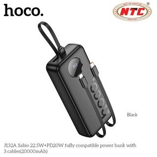 Sạc Dự Phòng Hoco J132A 20000mAh TypeC PD 20W, Cáp TypeC 22.5W, kèm cáp C to C (Đen)
