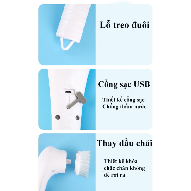 Máy cọ rửa SUNHOME SH0015 đa năng 5 đầu thay thế, bàn chải điện đa năng, máy cọ rủa nhà bếp cần tay