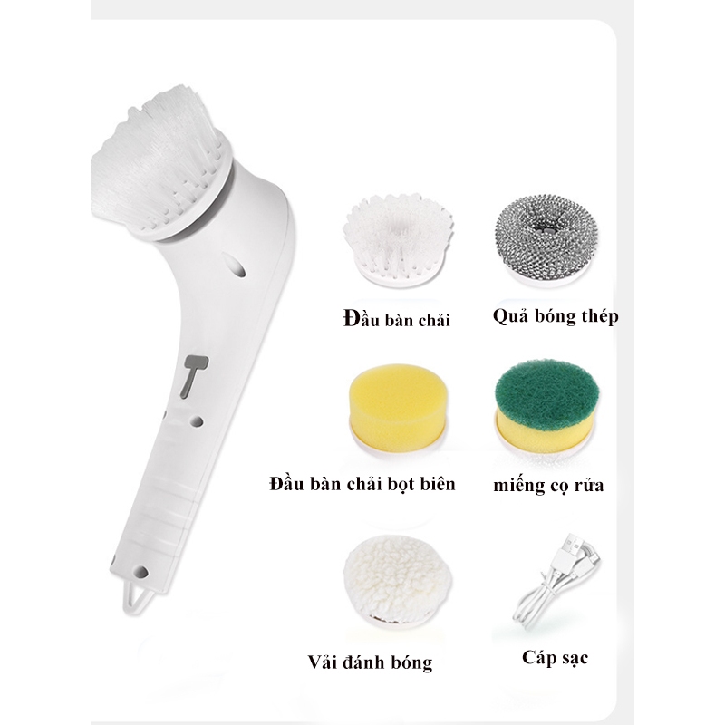 Máy cọ rửa SUNHOME SH0015 đa năng 5 đầu thay thế, bàn chải điện đa năng, máy cọ rủa nhà bếp cần tay