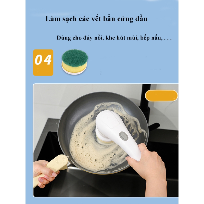 Máy cọ rửa SUNHOME SH0015 đa năng 5 đầu thay thế, bàn chải điện đa năng, máy cọ rủa nhà bếp cần tay