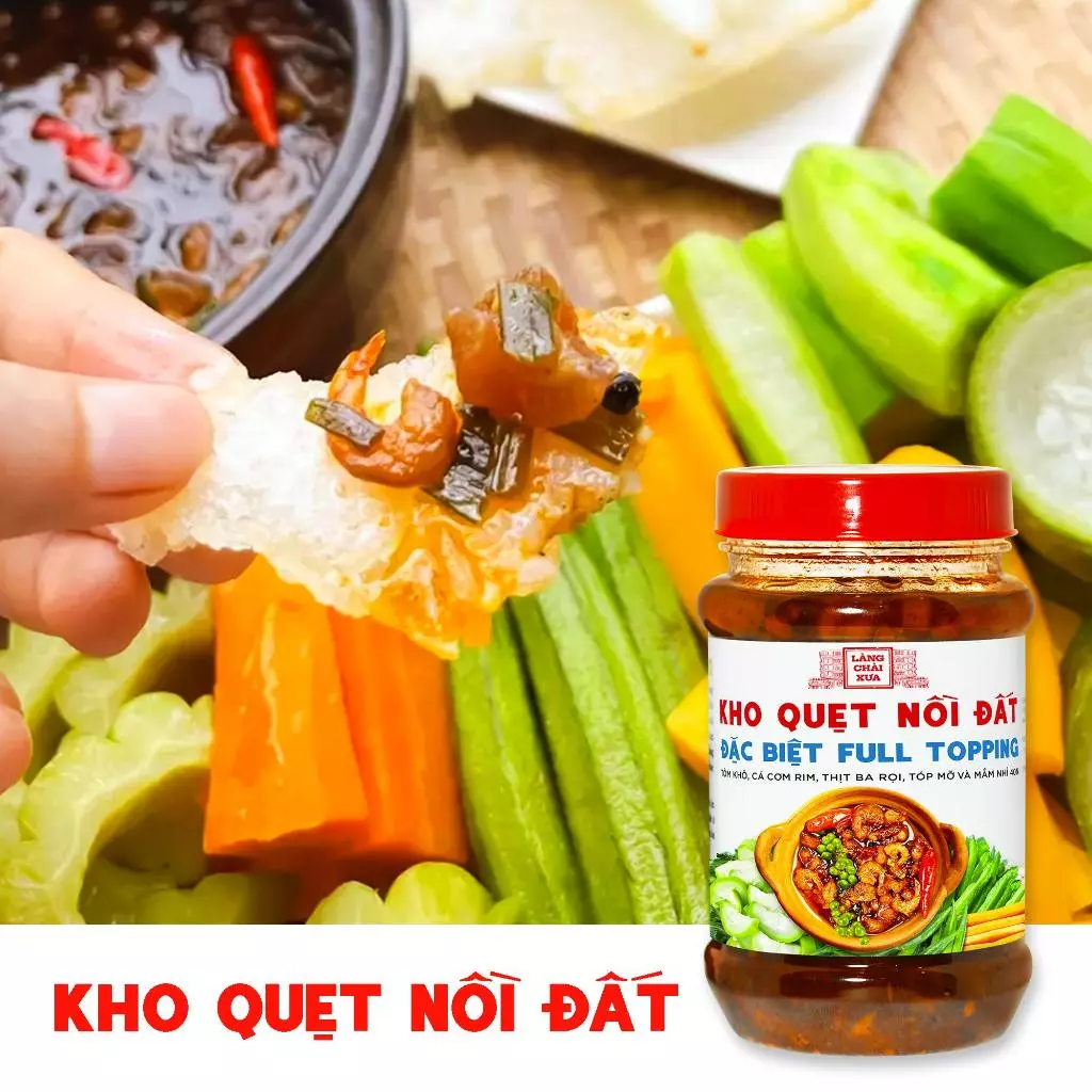 Kho quẹt nồi đất Làng Chài Xưa 250g thơm ngon đặc biệt full topping tôm khô, cá cơm rim, thịt ba rọi