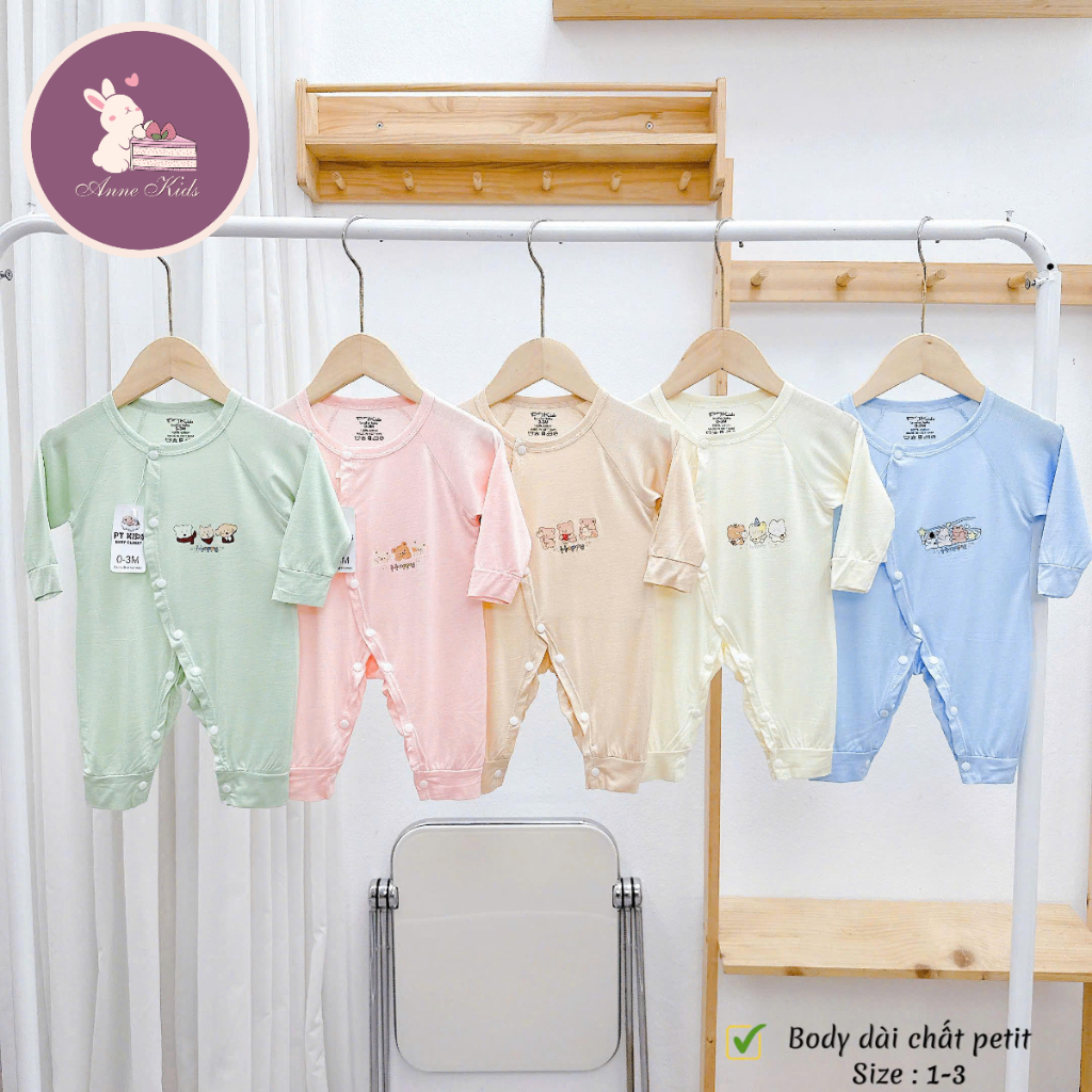 Set 3 Bộ Body Liền Thân Dài Tay Có Cúc Bấm In 3D, Chất Liệu Petit QC Mềm Mịn, Thấm Hút Tốt Cho Bé Trai Bé Gái Từ 3-9 kg