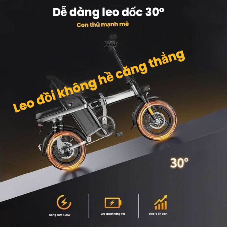 C14 gấp gọn bỏ cốp tiện lợi. Xe điện pin Lithium động cơ 400w. BH 1 nămXe đạp điện trợ lực