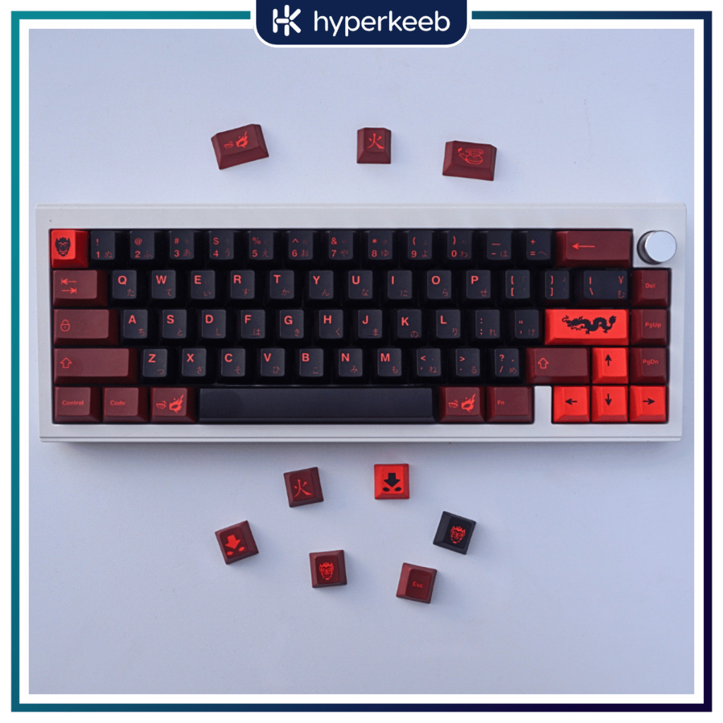 Keycap Linh Lửa Rồng Red Dragon, 134 Nút, Nhựa PBT Dày 1,7mm, Cherry Profile, In Dye-Sub 5 Mặt