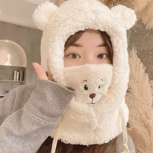 Mũ trùm đầu kèm khẩu trang gấu mèo giữ ấm cổ tai