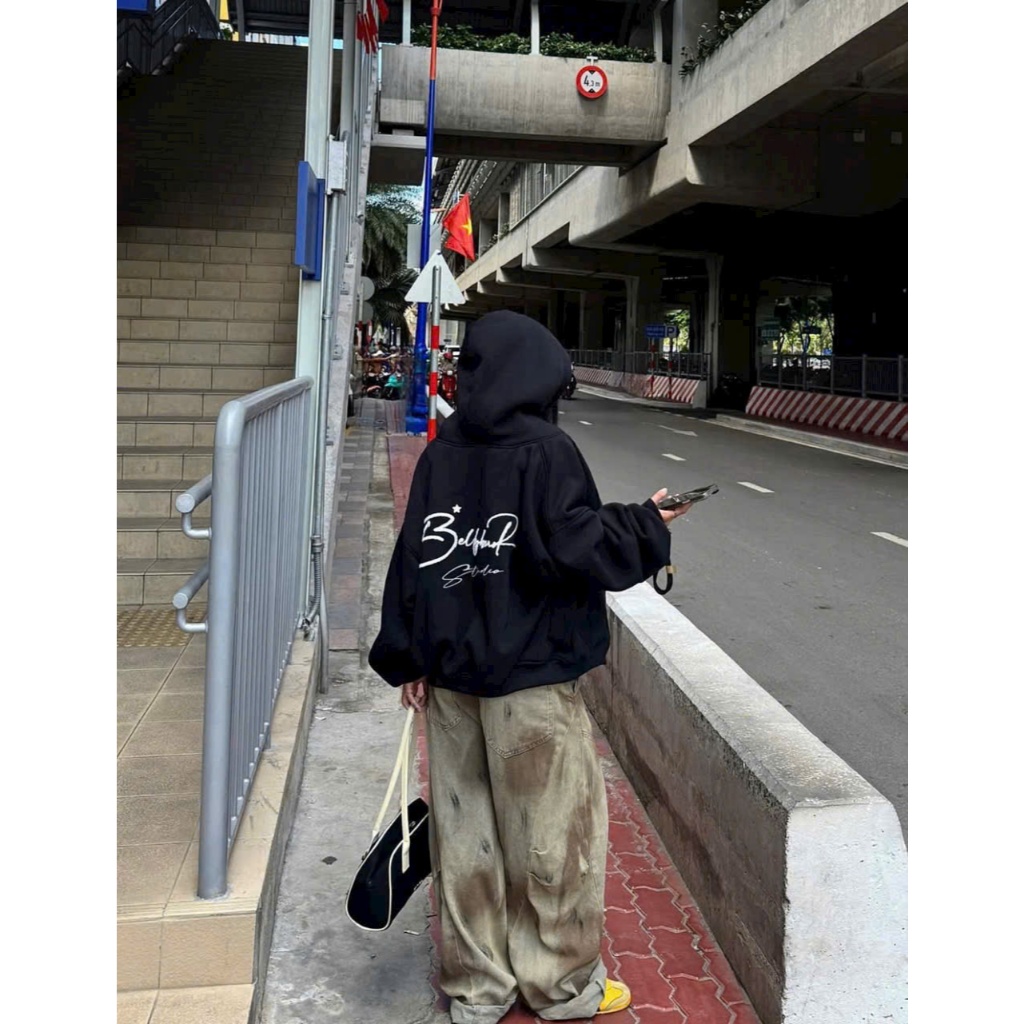 Áo Khoác Hoodie Zip Belly Bear thêu nổi, form Boxy, nỉ bông dày dặn, giữ ấm tốt, nón to rộng, có túi trong khoác ngoài