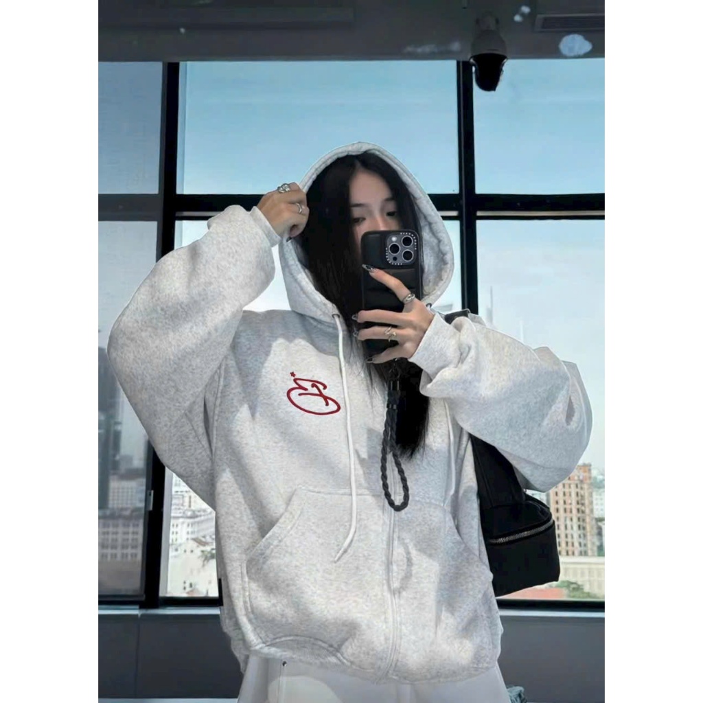 Áo Khoác Hoodie Zip Belly Bear thêu nổi, form Boxy, nỉ bông dày dặn, giữ ấm tốt, nón to rộng, có túi trong khoác ngoài