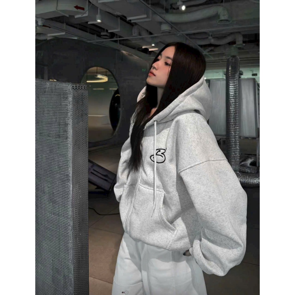 Áo Khoác Hoodie Zip Belly Bear thêu nổi, form Boxy, nỉ bông dày dặn, giữ ấm tốt, nón to rộng, có túi trong khoác ngoài