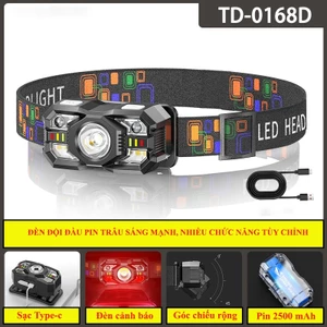Đèn pin đội đầu siêu sáng Pin trâu lên đến 15h nhỏ gọn ánh sáng tỏa rộng chống nước TD-0168