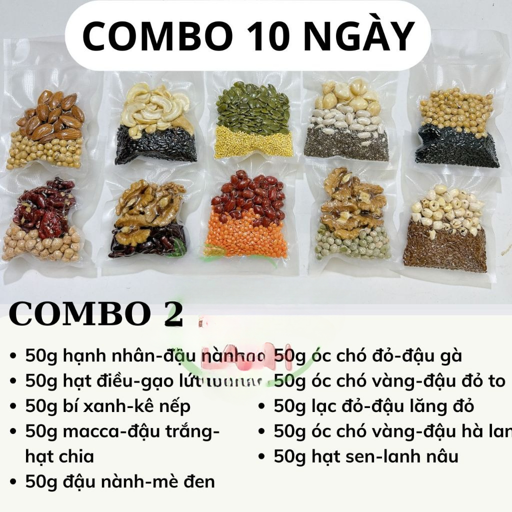 Combo 10 ngày set hạt mix sẵn gói 50g hạt dinh dưỡng - Tặng kèm muối hồng