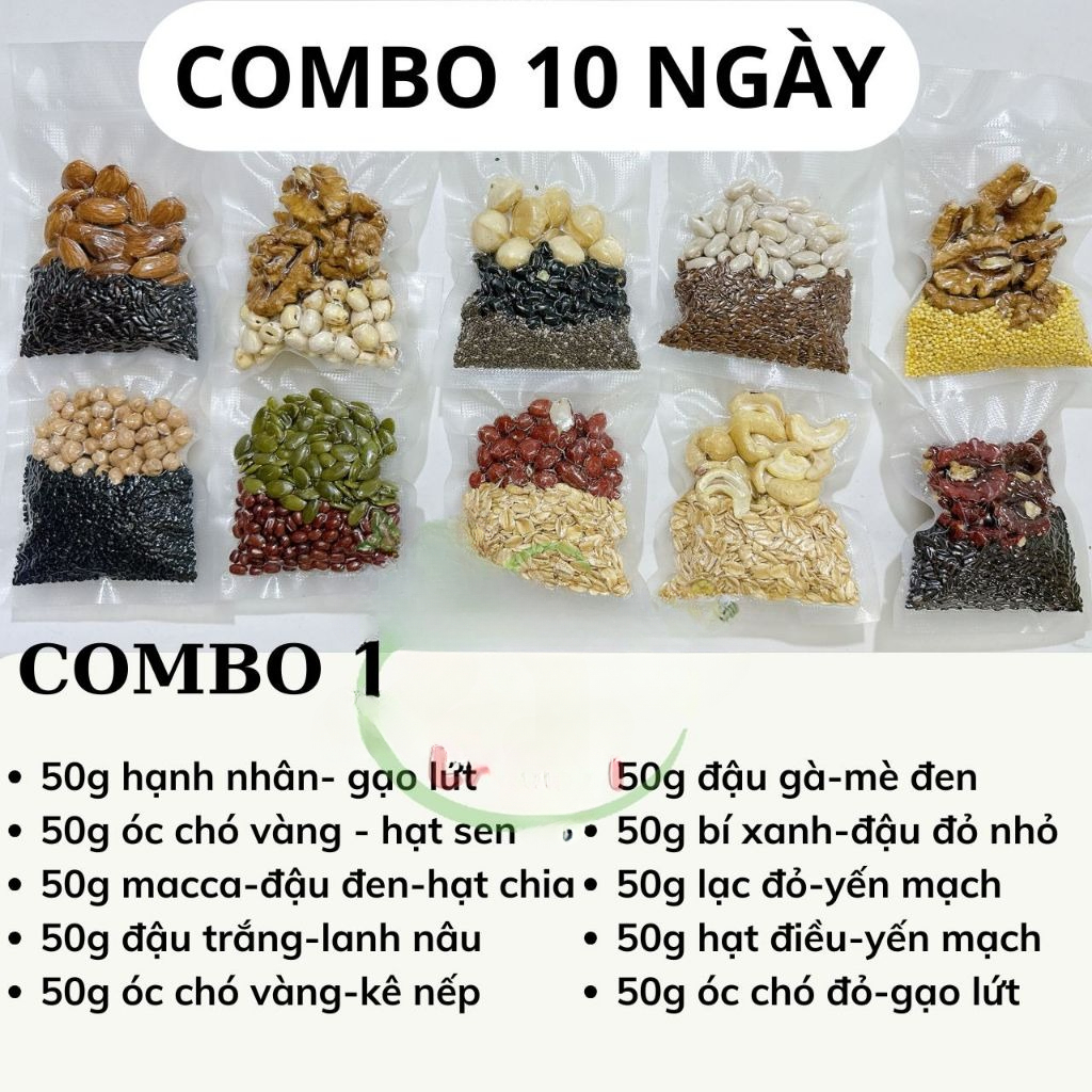 Combo 10 ngày set hạt mix sẵn gói 50g hạt dinh dưỡng - Tặng kèm muối hồng