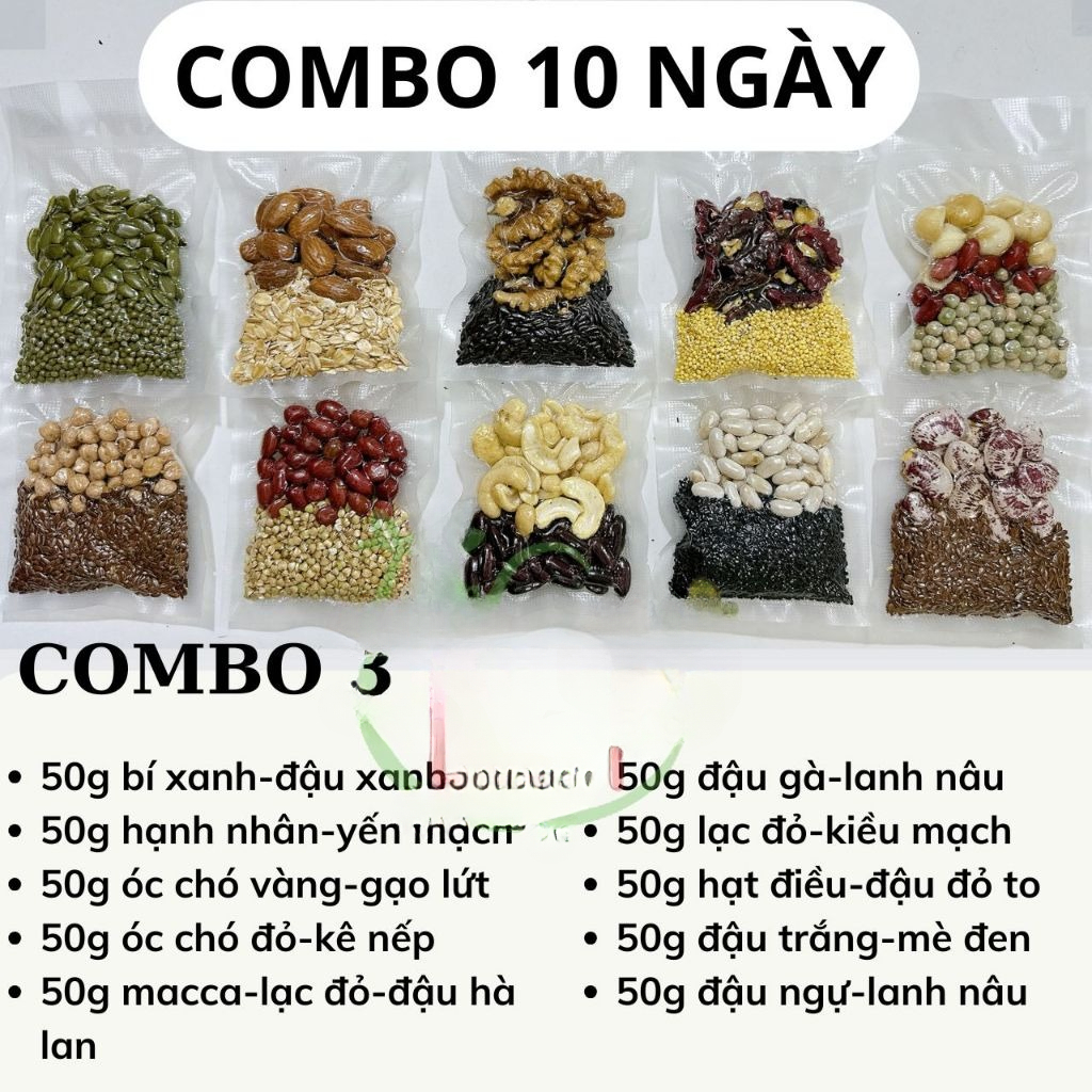 Combo 10 ngày set hạt mix sẵn gói 50g hạt dinh dưỡng - Tặng kèm muối hồng