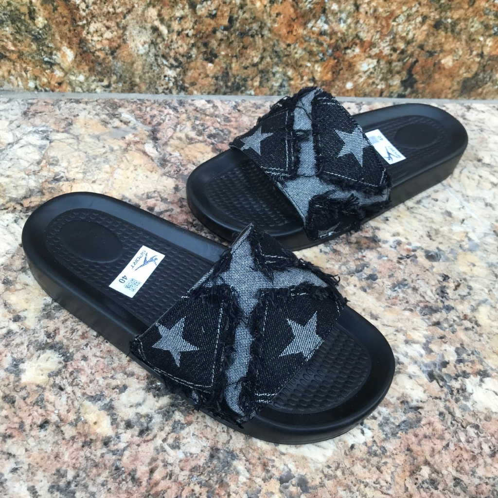 Dép Lê Nam, Dép Quai Ngang Nam, Vải Jean Bò, Hoạ Tiết Ngôi Sao, Dép Nam Phong Cách Hàn Quốc Mẫu Mới Size 35-44