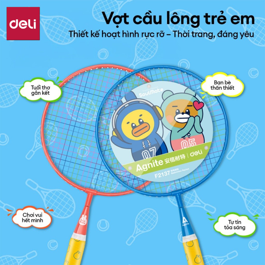 Bộ 2 Vợt Cầu Lông TRẺ EM - HỌC SINH Cao Cấp Deli x Aginte Nhẹ Bền Đẹp - Tặng Kèm Túi