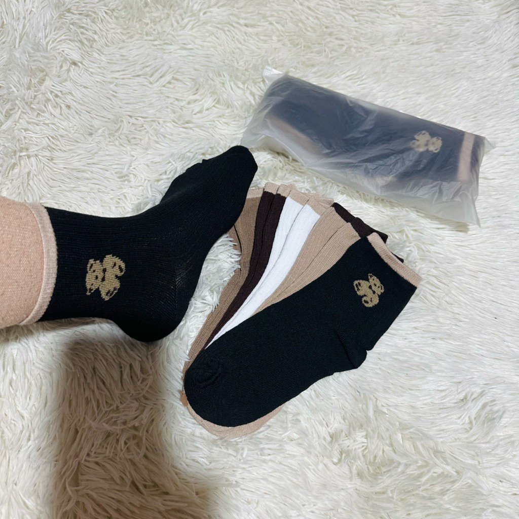 Combo 5 đôi vớ/tất nữ coton cổ lỡ hoạ tiết gấu nhiều màu