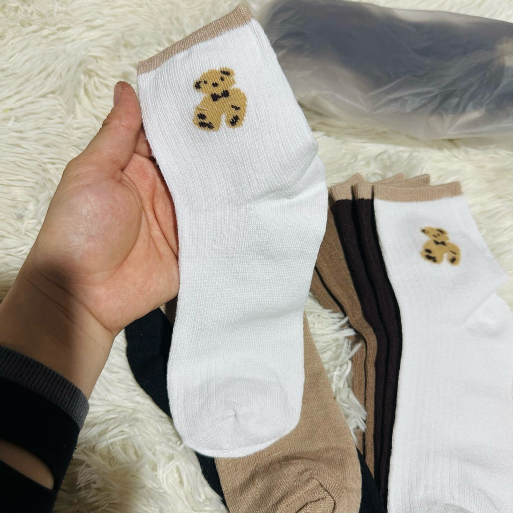 Combo 5 đôi vớ/tất nữ coton cổ lỡ hoạ tiết gấu nhiều màu