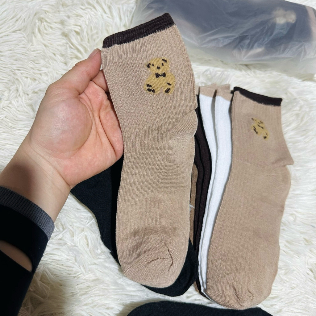 Combo 5 đôi vớ/tất nữ coton cổ lỡ hoạ tiết gấu nhiều màu