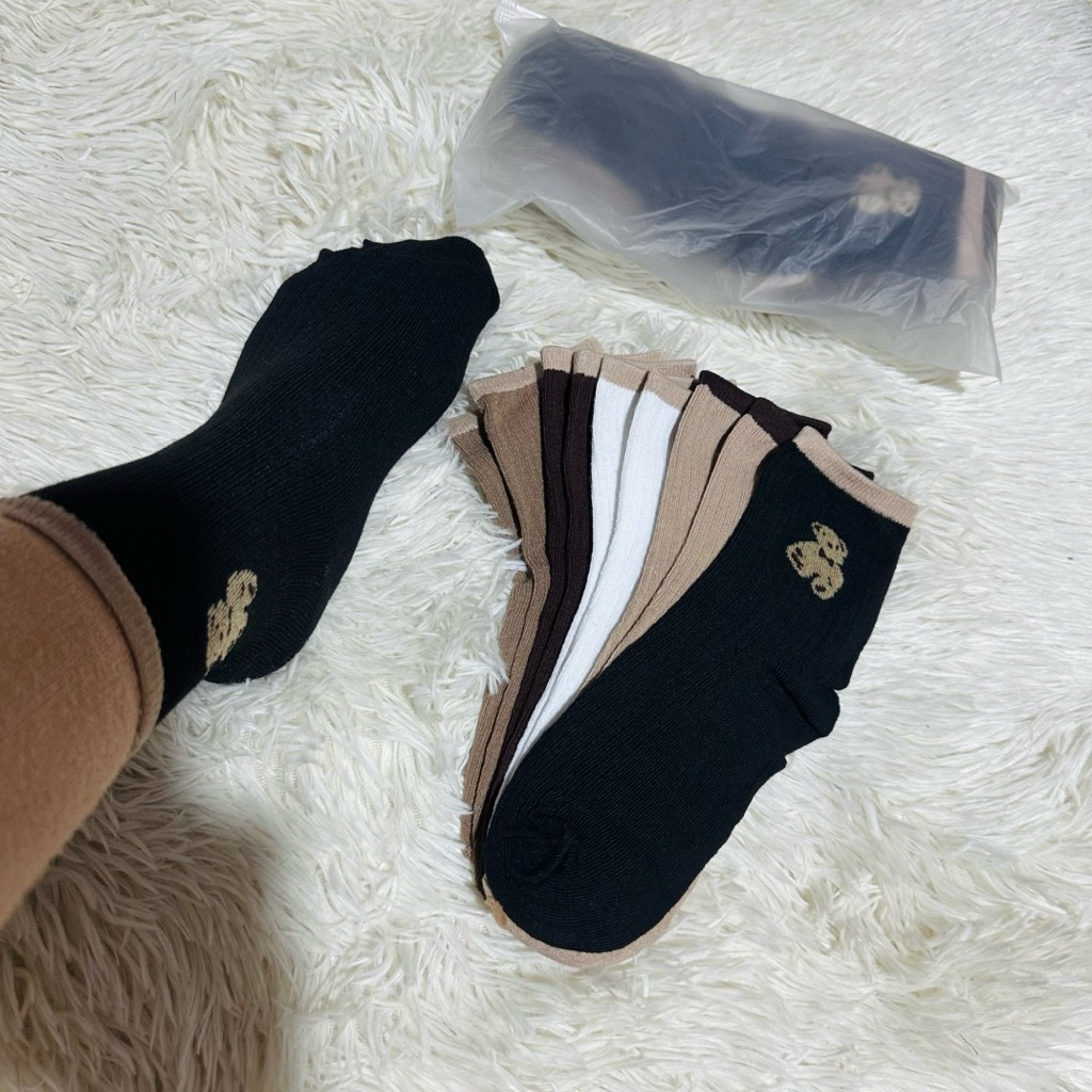 Combo 5 đôi vớ/tất nữ coton cổ lỡ hoạ tiết gấu nhiều màu