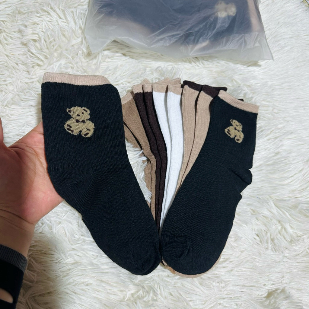 Combo 5 đôi vớ/tất nữ coton cổ lỡ hoạ tiết gấu nhiều màu
