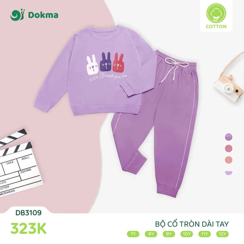 (23-42kg, 7-12Y) Bộ Cổ Tròn Dài Tay Dokma DB3106 DB3107 DB3100 DB3109 DB3264