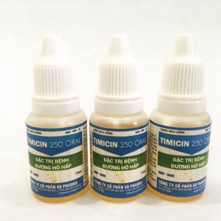 Thuốc thú y TIMICIN 250 ORAL chai 10ml VB Pharma hỗ trợ hô hấp viêm phổi cho chó mèo gia súc gia cầm