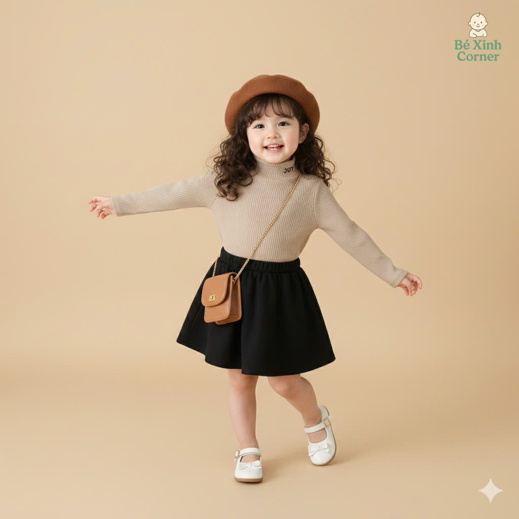 Bé Xinh Corner | Áo len tăm giữ nhiệt cho bé, phong cách Hàn Quốc, cổ áo cao 3cm giữ ấm