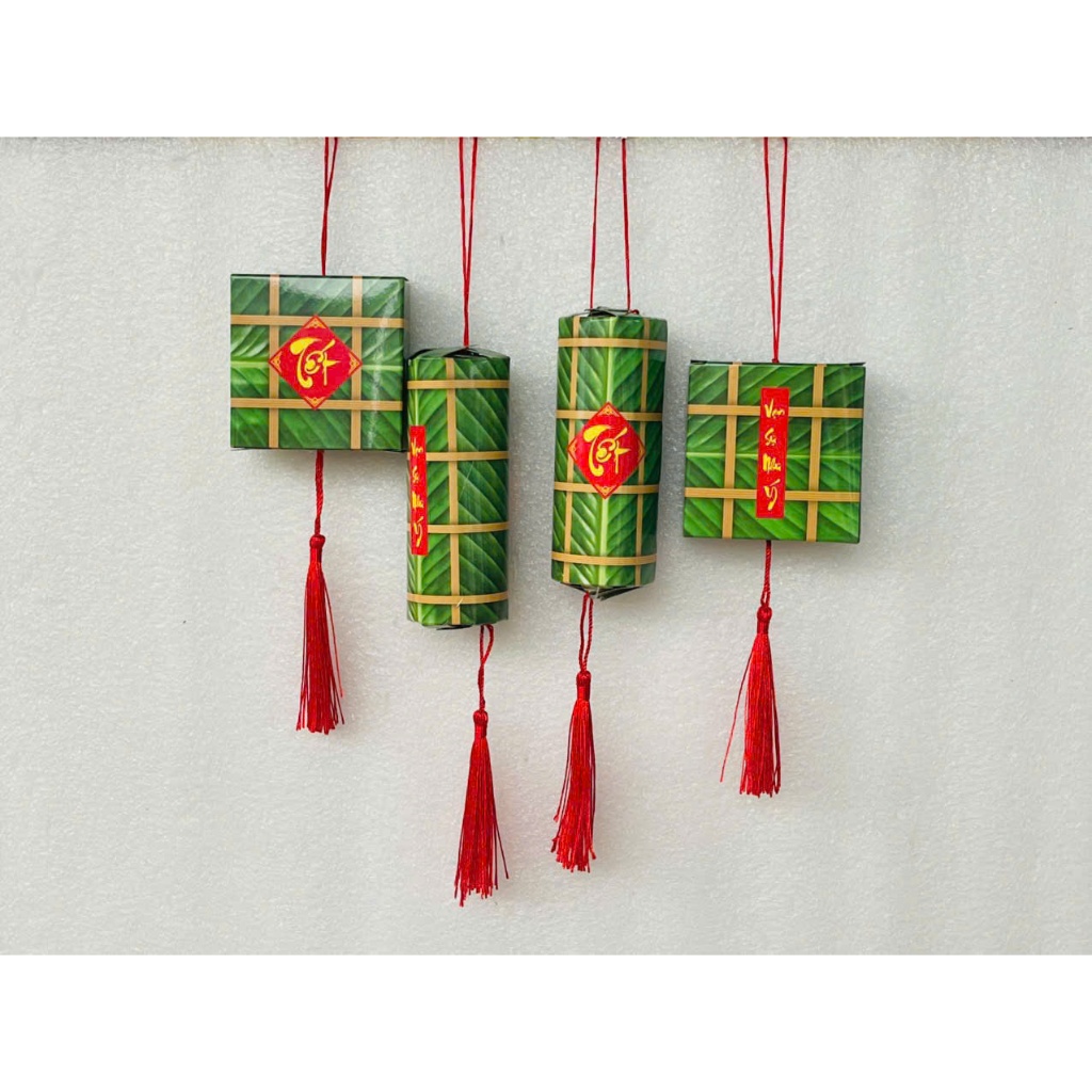 Set 4 món Bánh Chưng Bánh Tét Mini Treo Cây – Phụ Kiện Trang Trí Tết